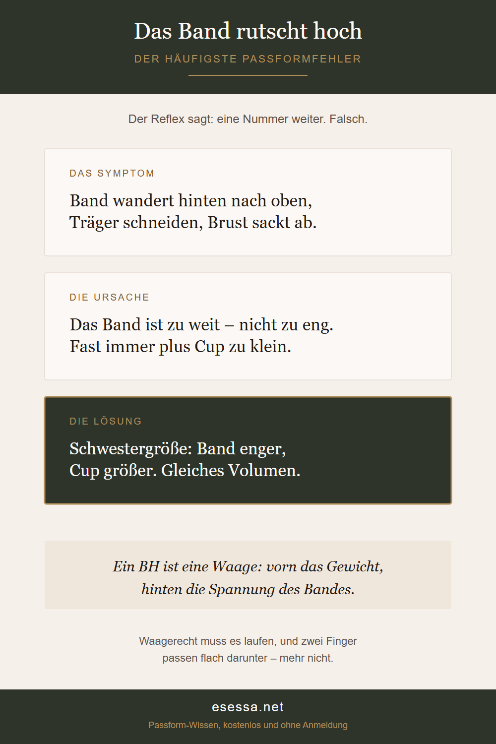 Symptom, Ursache und Lösung beim hinten hochrutschenden BH-Band.